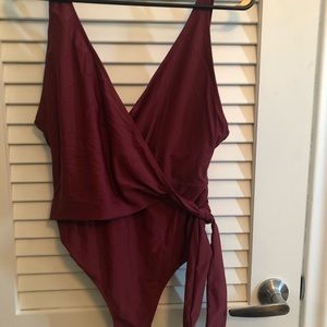 Wine colored one piece swimsuit